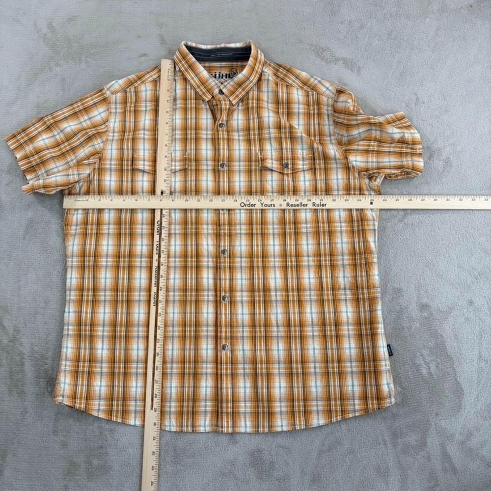 Kuhl Crinkle Linen Blend Hiking Shirt in Gold Plaid Men 2XL Short Sleeve NWOT - Picture 5 of 7